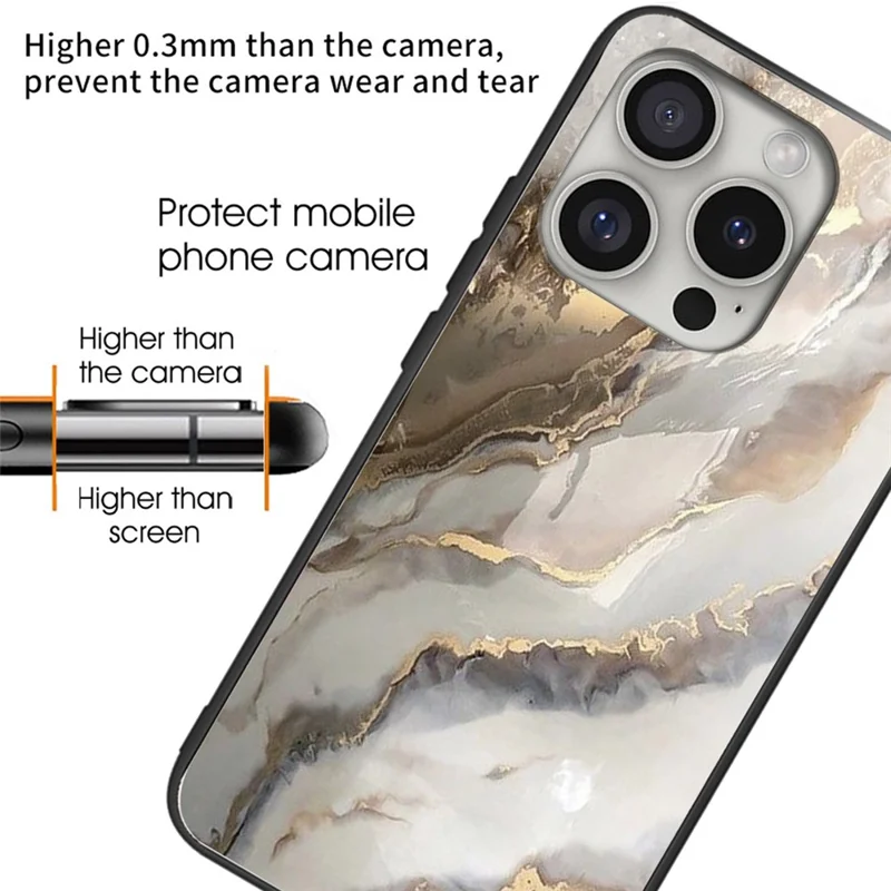 For iPhone 16 Pro Max Cases Tempered Glass+TPU Phone Case Pattern Printed - Alchemical Marble