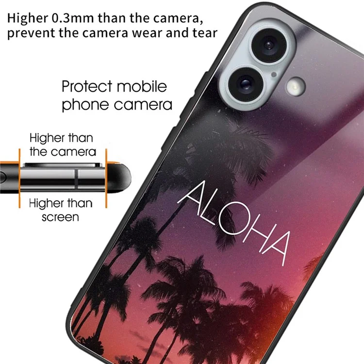 For iPhone 16 Cases Tempered Glass+TPU Shockproof Phone Cover Pattern Printed - ALOHA