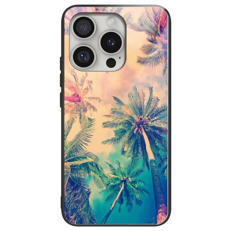 For iPhone 16 Pro Max Case Tempered Glass+TPU Phone Cover Pattern Printed - Tree