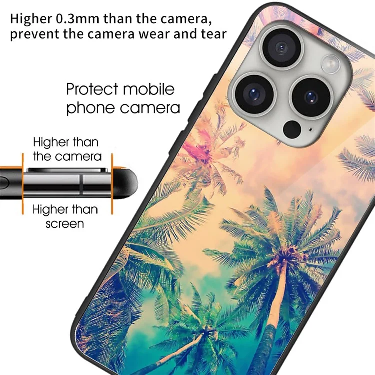 For iPhone 16 Pro Max Case Tempered Glass+TPU Phone Cover Pattern Printed - Tree