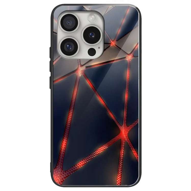 Para iPhone 16 Pro Max Capa Vidro Temperado+TPU Capa de Telefone Padrão Impresso - Linha Vermelha