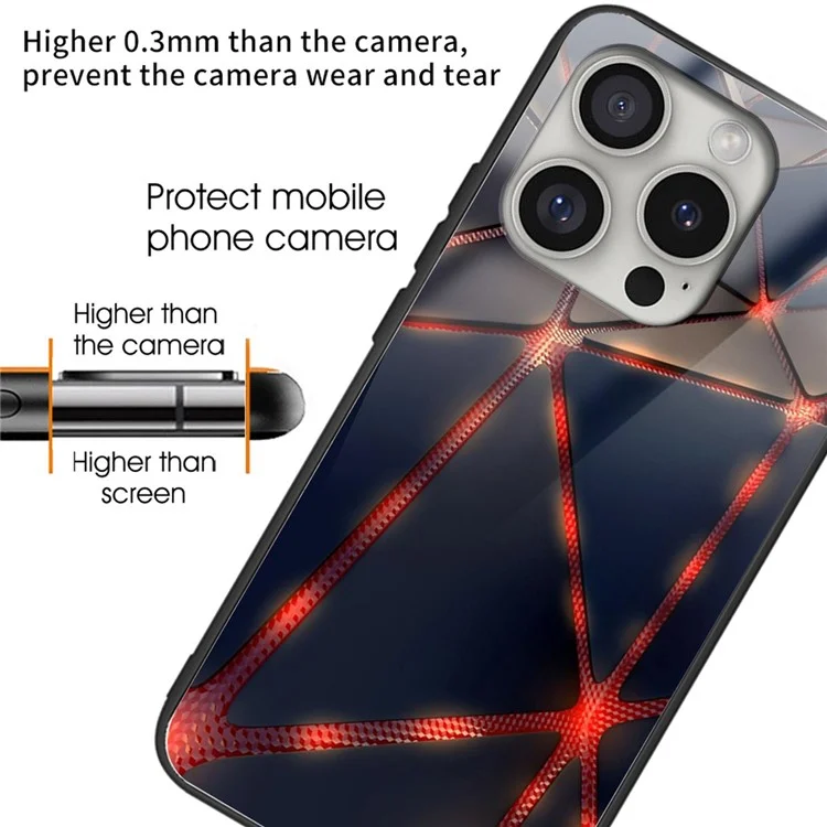 Para iPhone 16 Pro Max Capa Vidro Temperado+TPU Capa de Telefone Padrão Impresso - Linha Vermelha