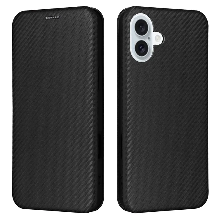 Funda para iPhone 16 de piel sintética con textura de fibra de carbono - Negro