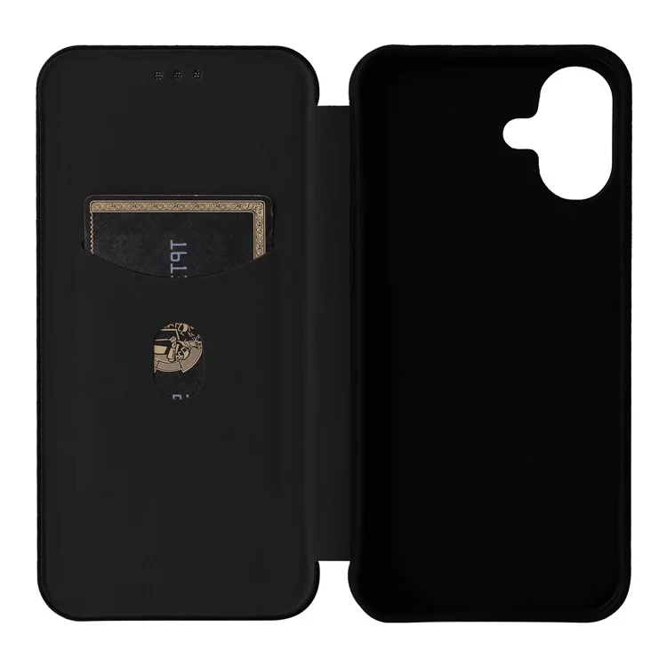 Funda para iPhone 16 de piel sintética con textura de fibra de carbono - Negro