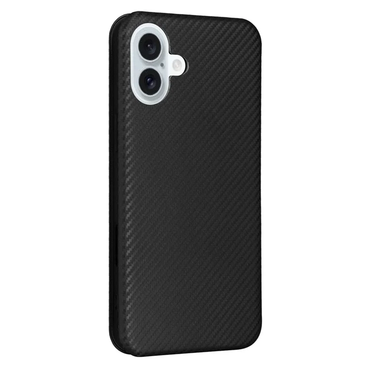 Funda para iPhone 16 de piel sintética con textura de fibra de carbono - Negro
