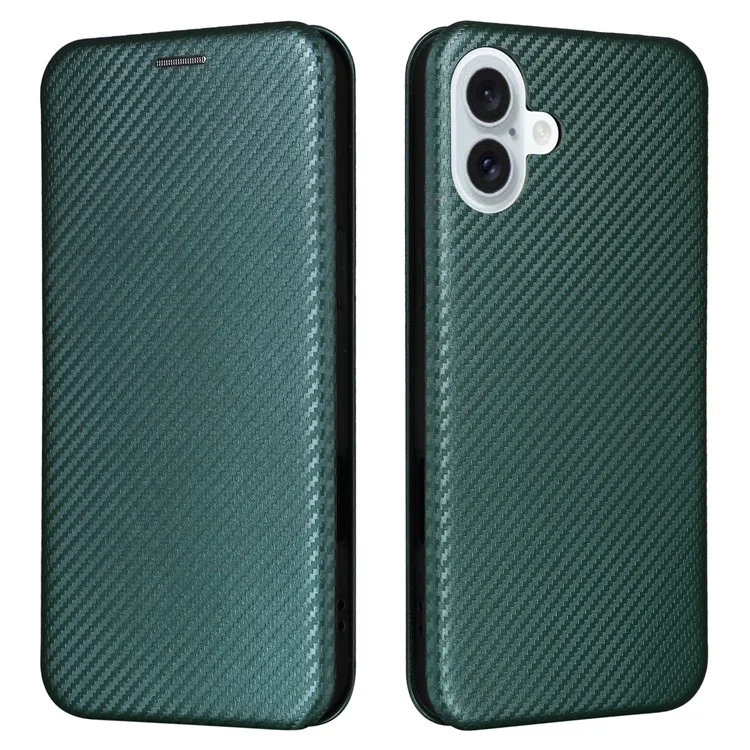 Per iPhone 16 Plus Case PU Leather Carbon Fiber Texture Phone Cover with Card Holder - Verde