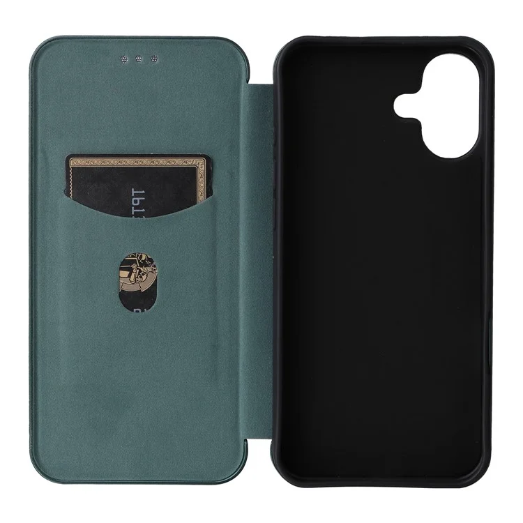 Per iPhone 16 Plus Case PU Leather Carbon Fiber Texture Phone Cover with Card Holder - Verde