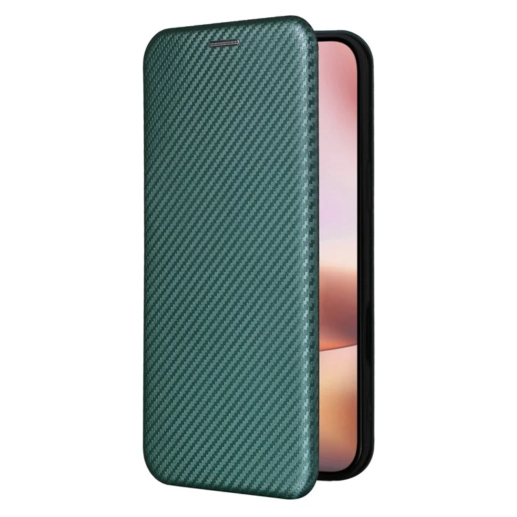 Per iPhone 16 Plus Case PU Leather Carbon Fiber Texture Phone Cover with Card Holder - Verde