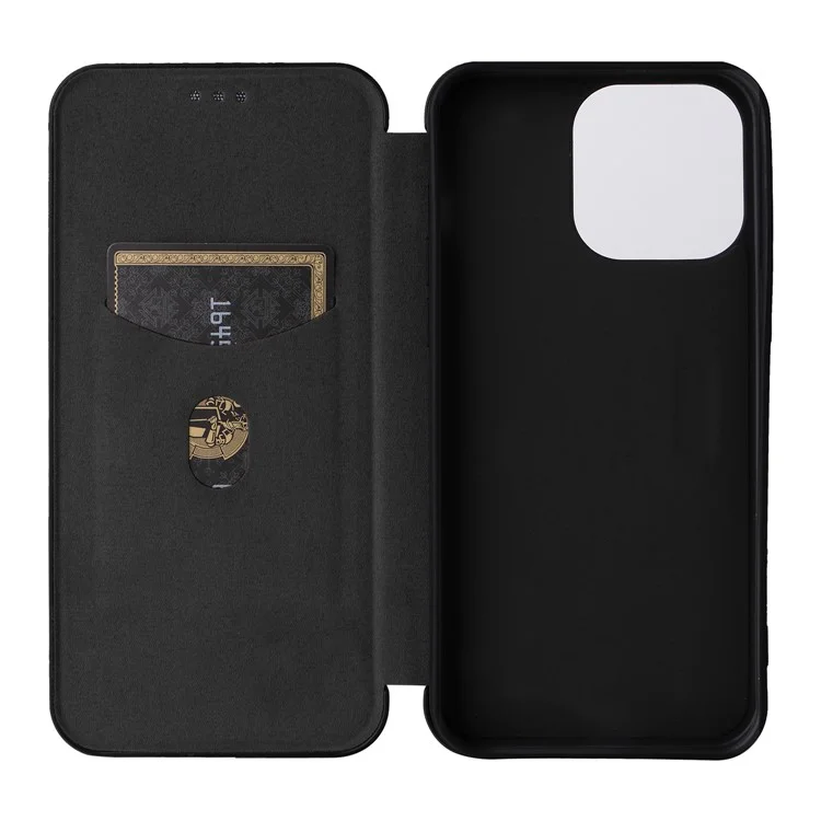 Para iPhone 16 Pro Case PU Leather Carbon Fiber Texture Phone Cover Fecho Magnético - Preto