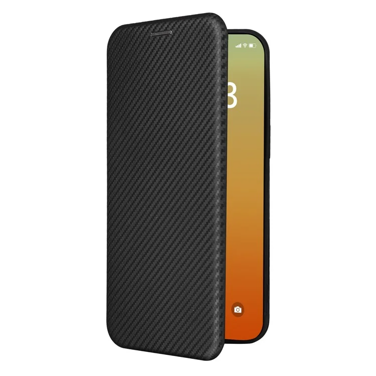 Para iPhone 16 Pro Case PU Leather Carbon Fiber Texture Phone Cover Fecho Magnético - Preto