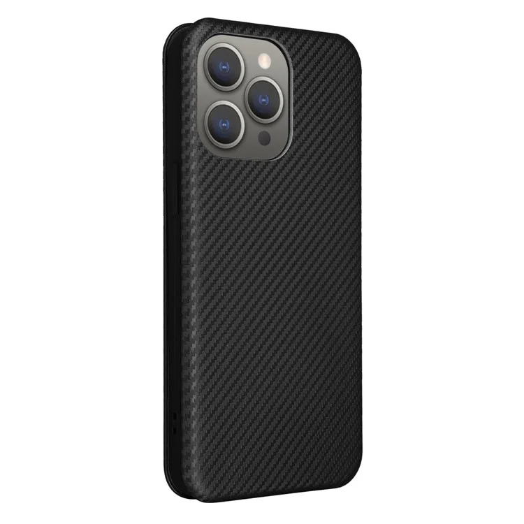 Para iPhone 16 Pro Case PU Leather Carbon Fiber Texture Phone Cover Fecho Magnético - Preto