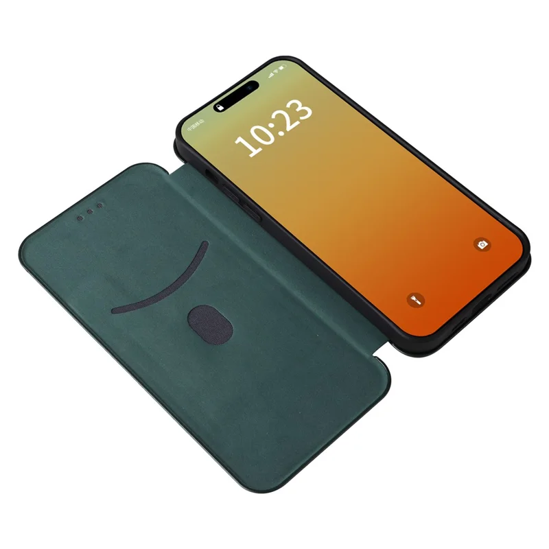 For iPhone 16 Pro Case PU Leather Carbon Fiber Texture Phone Cover Magnetic Closure - Green