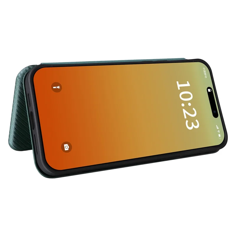 For iPhone 16 Pro Case PU Leather Carbon Fiber Texture Phone Cover Magnetic Closure - Green