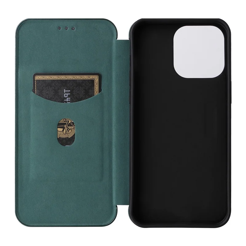 For iPhone 16 Pro Case PU Leather Carbon Fiber Texture Phone Cover Magnetic Closure - Green