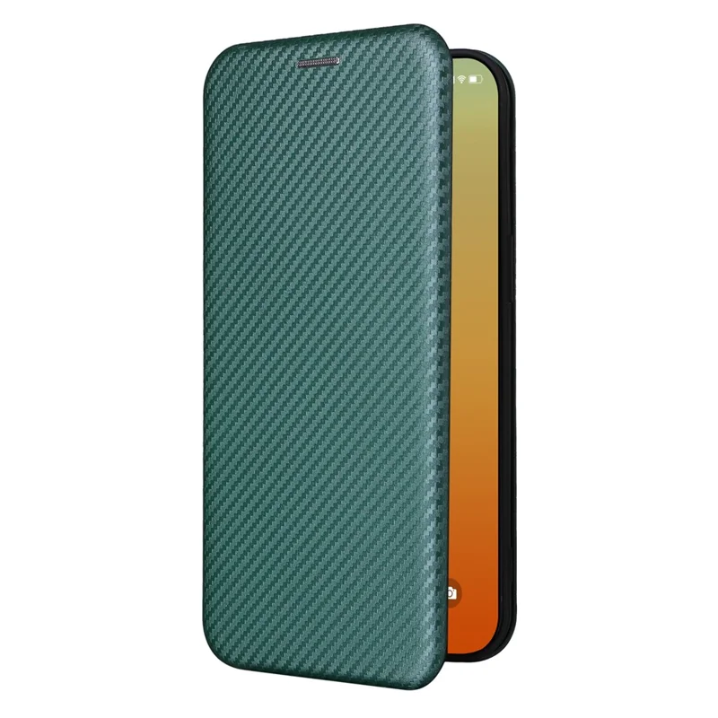 For iPhone 16 Pro Case PU Leather Carbon Fiber Texture Phone Cover Magnetic Closure - Green