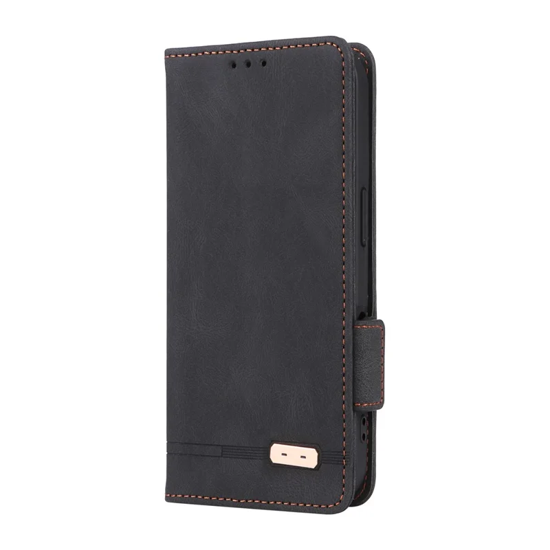 Étui portefeuille en cuir pour iPhone 16 Plus, Couverture de téléphone avec décoration matérielle - Noir
