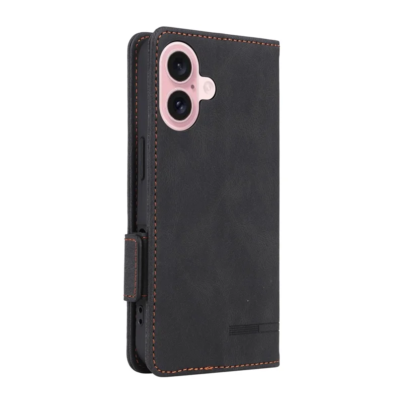 Étui portefeuille en cuir pour iPhone 16 Plus, Couverture de téléphone avec décoration matérielle - Noir