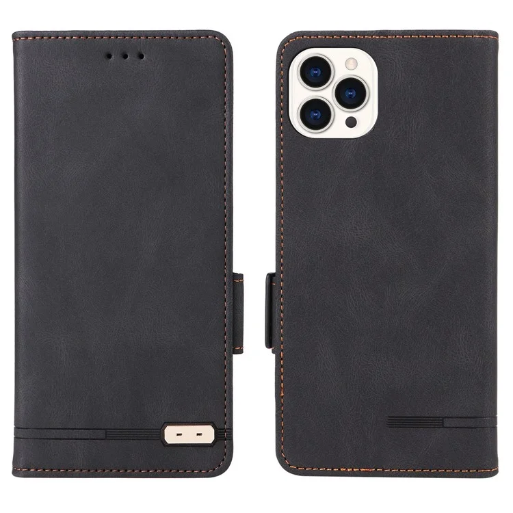 Coque iPhone 16 Pro Antichoc, Support, Portefeuille, Housse en Cuir, Décoration Matérielle - Noir