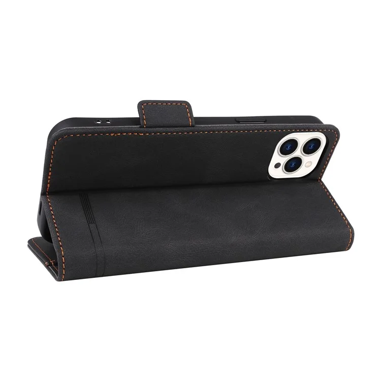 Coque iPhone 16 Pro Antichoc, Support, Portefeuille, Housse en Cuir, Décoration Matérielle - Noir