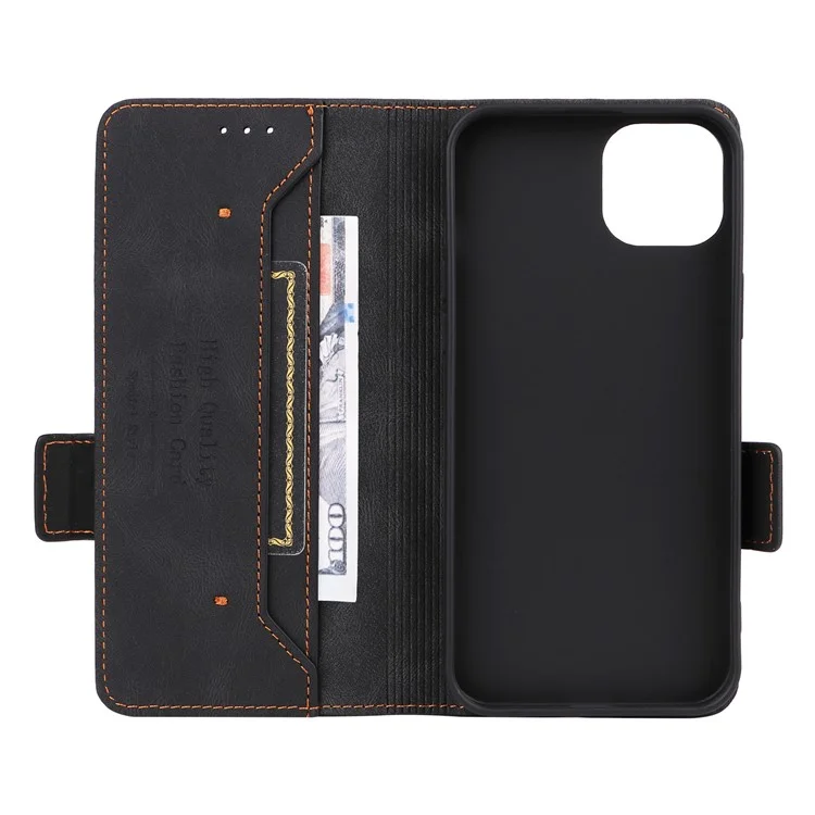 Coque iPhone 16 Pro Antichoc, Support, Portefeuille, Housse en Cuir, Décoration Matérielle - Noir