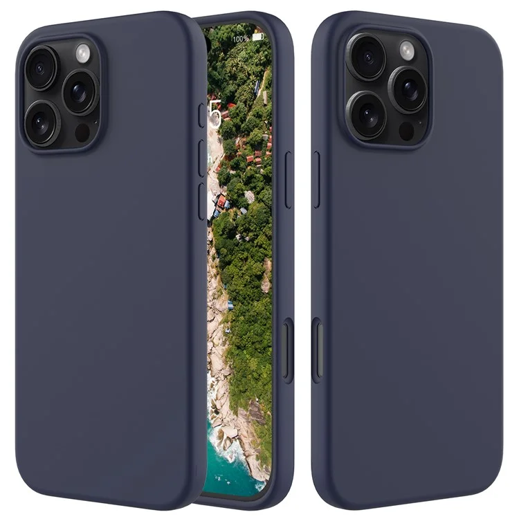 Para iPhone 16 Pro Case Shockproof Liquid Silicone Soft Lining Phone Cover - Midnight Blue