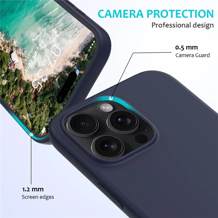 Para iPhone 16 Pro Case Shockproof Liquid Silicone Soft Lining Phone Cover - Midnight Blue