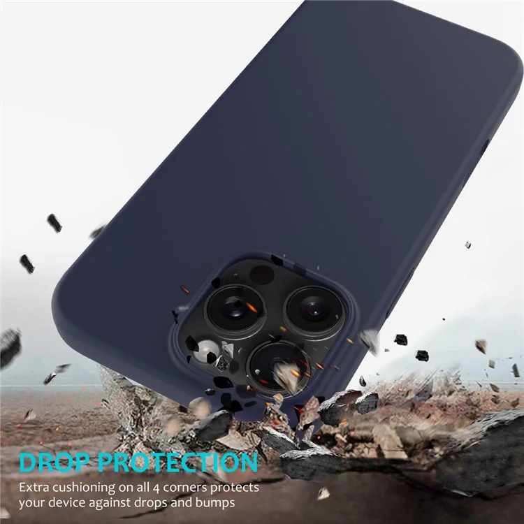 Para iPhone 16 Pro Case Shockproof Liquid Silicone Soft Lining Phone Cover - Midnight Blue