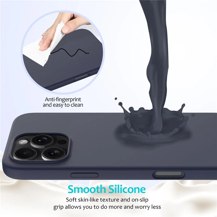 Para iPhone 16 Pro Case Shockproof Liquid Silicone Soft Lining Phone Cover - Midnight Blue