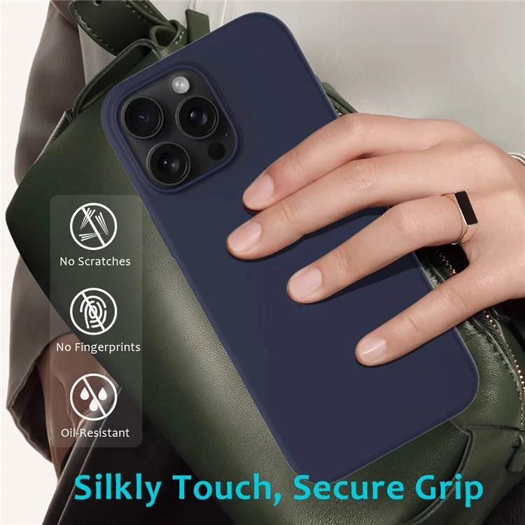Para iPhone 16 Pro Case Shockproof Liquid Silicone Soft Lining Phone Cover - Midnight Blue