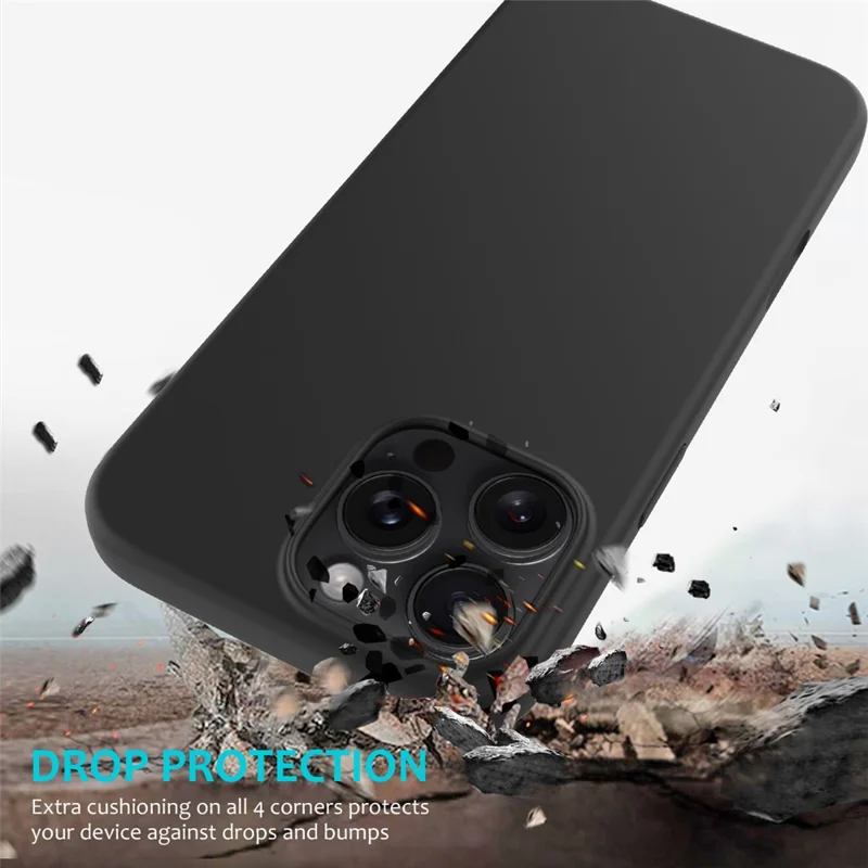 For iPhone 16 Pro Case Shockproof Liquid Silicone Soft Lining Phone Cover - Black
