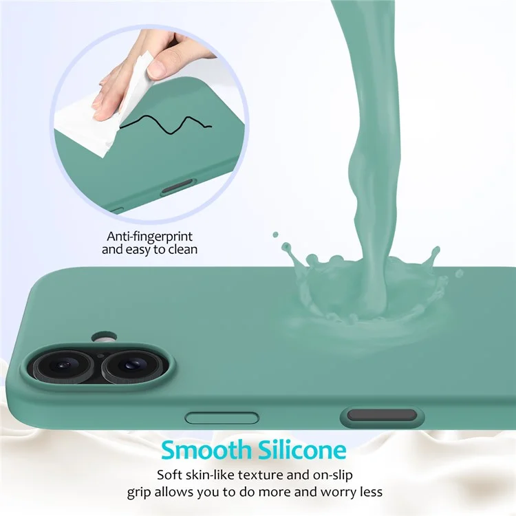 Für iPhone 16 Case Flüssiges Silikon Weiches Futter Stoßfest Handyhülle - Dunkelgrün