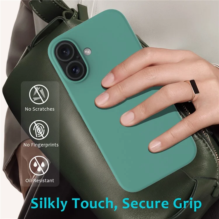 Für iPhone 16 Case Flüssiges Silikon Weiches Futter Stoßfest Handyhülle - Dunkelgrün