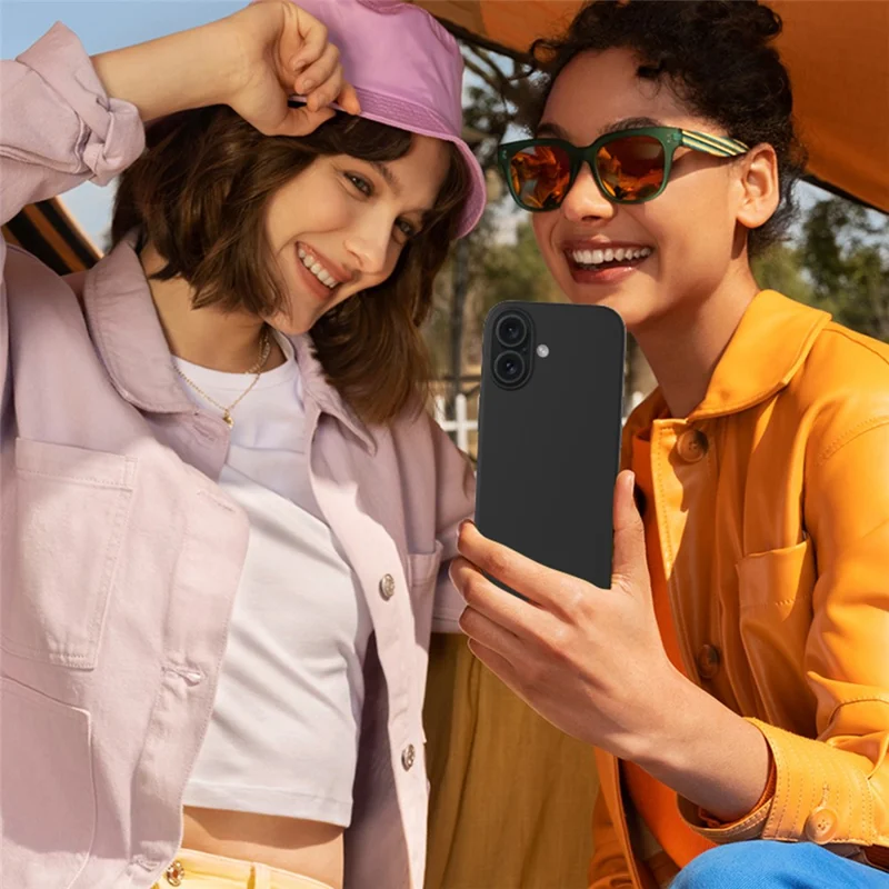 Voor iPhone 16 hoesje Vloeibaar siliconen zachte voering Stootvaste telefoonhoes - Zwart