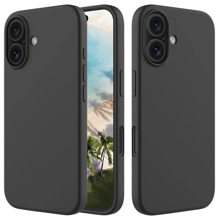 Für iPhone 16 Plus Case Liquid Silicone Soft Lining Back Phone Cover - Schwarz
