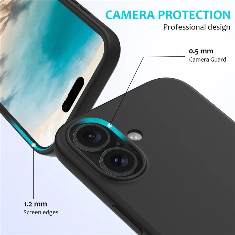 Für iPhone 16 Plus Case Liquid Silicone Soft Lining Back Phone Cover - Schwarz