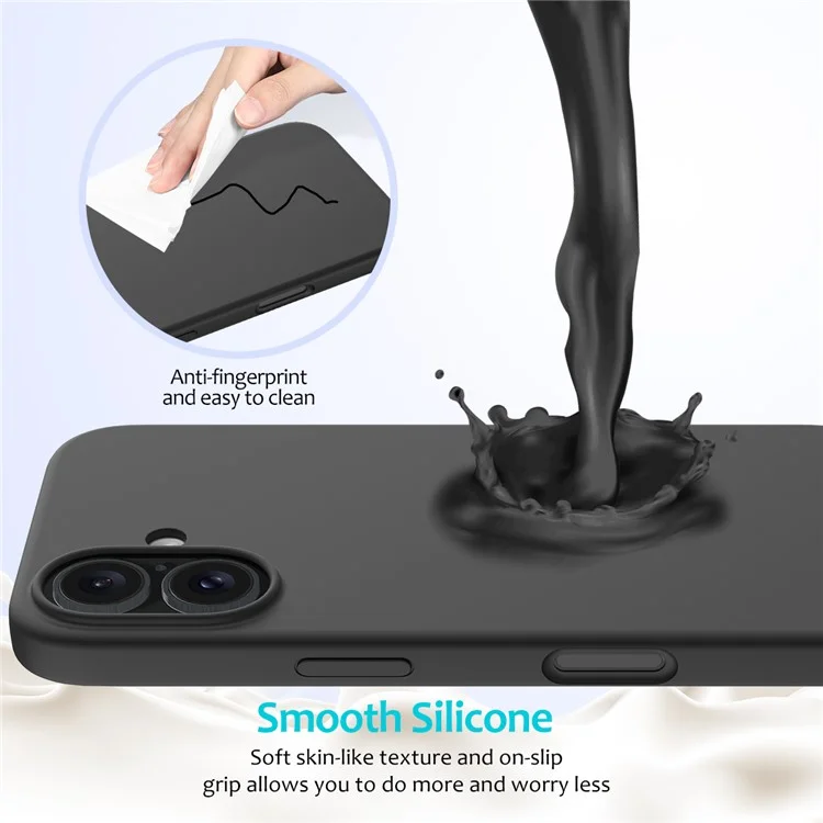 Für iPhone 16 Plus Case Liquid Silicone Soft Lining Back Phone Cover - Schwarz