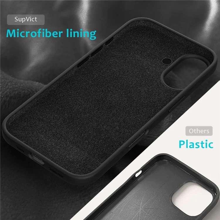 Für iPhone 16 Plus Case Liquid Silicone Soft Lining Back Phone Cover - Schwarz
