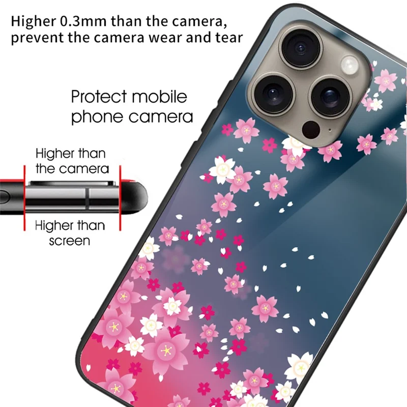 For iPhone 16 Pro Max Shockproof Case Pattern Printed Tempered Glass+TPU Phone Cover - Stripes / Hearts