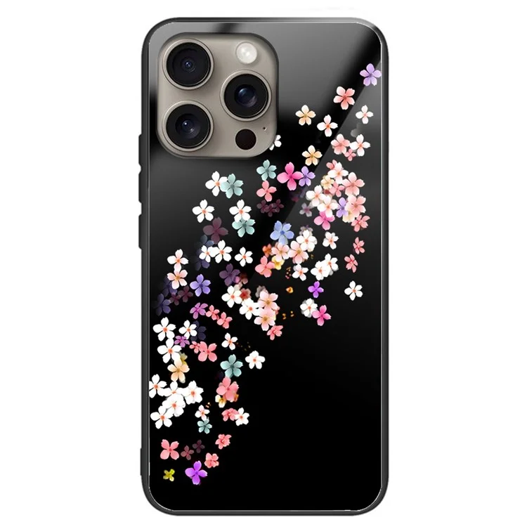 Защитный чехол для iPhone 16 Pro с узором, напечатанный на закаленном стеклянном корпусе и ТПУ-крышке - Цветочный