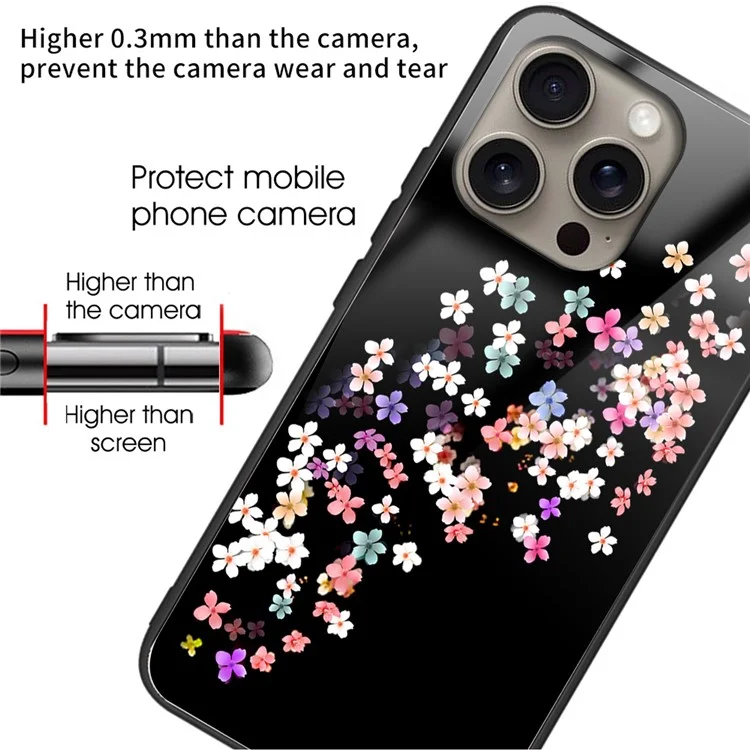 Защитный чехол для iPhone 16 Pro с узором, напечатанный на закаленном стеклянном корпусе и ТПУ-крышке - Цветочный