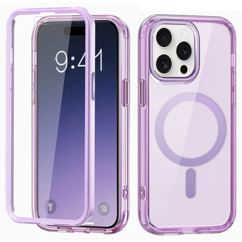 For iPhone 16 Pro Max Case Compatible with MagSafe PC + TPU Clear Phone Cover with PET Screen Film - Light Purple