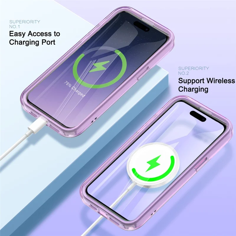 For iPhone 16 Pro Max Case Compatible with MagSafe PC + TPU Clear Phone Cover with PET Screen Film - Light Purple
