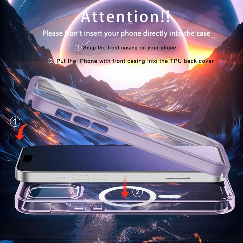For iPhone 16 Pro Max Case Compatible with MagSafe PC + TPU Clear Phone Cover with PET Screen Film - Light Purple