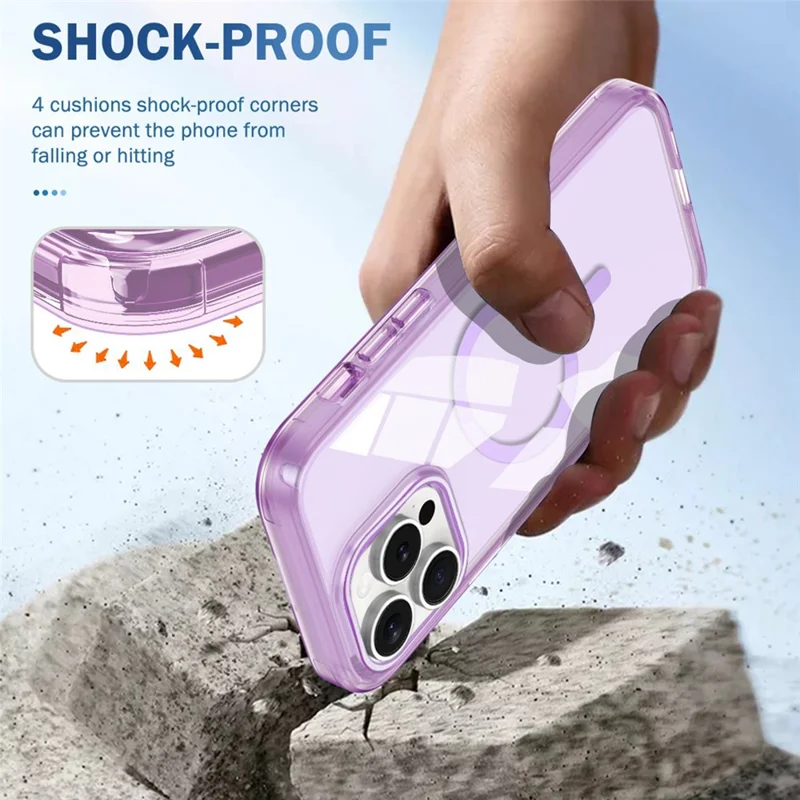 For iPhone 16 Pro Max Case Compatible with MagSafe PC + TPU Clear Phone Cover with PET Screen Film - Light Purple