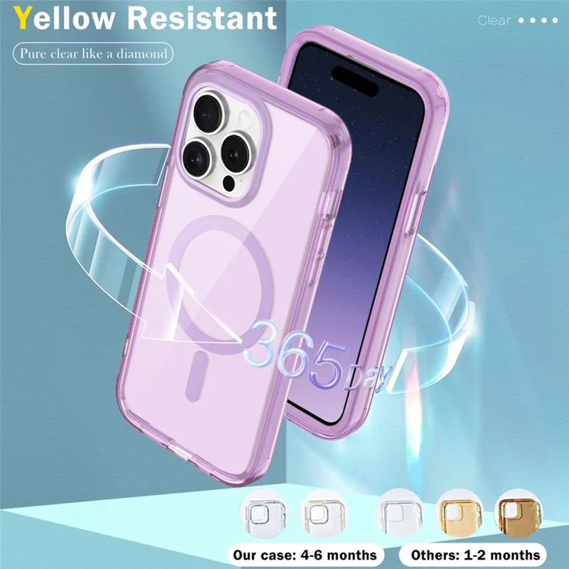For iPhone 16 Pro Max Case Compatible with MagSafe PC + TPU Clear Phone Cover with PET Screen Film - Light Purple