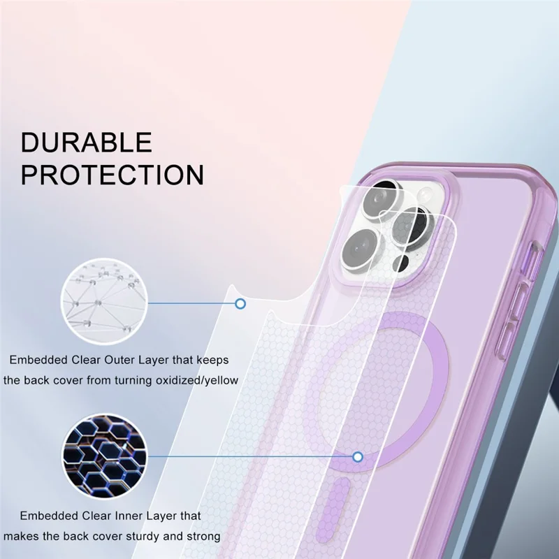 For iPhone 16 Pro Max Case Compatible with MagSafe PC + TPU Clear Phone Cover with PET Screen Film - Light Purple