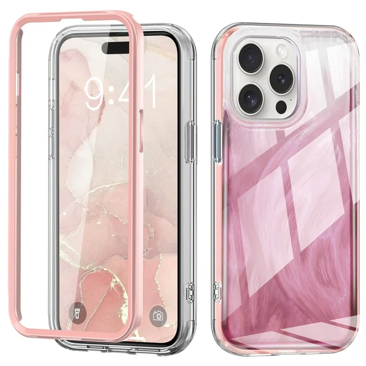 Чехол для iPhone 16 Pro Gradient Feather Pattern Camera Protection Phone Cover - Pink