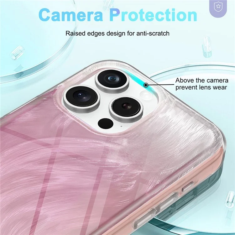 Чехол для iPhone 16 Pro Gradient Feather Pattern Camera Protection Phone Cover - Pink