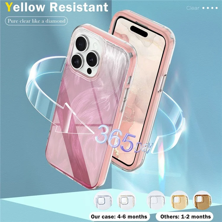 Чехол для iPhone 16 Pro Gradient Feather Pattern Camera Protection Phone Cover - Pink