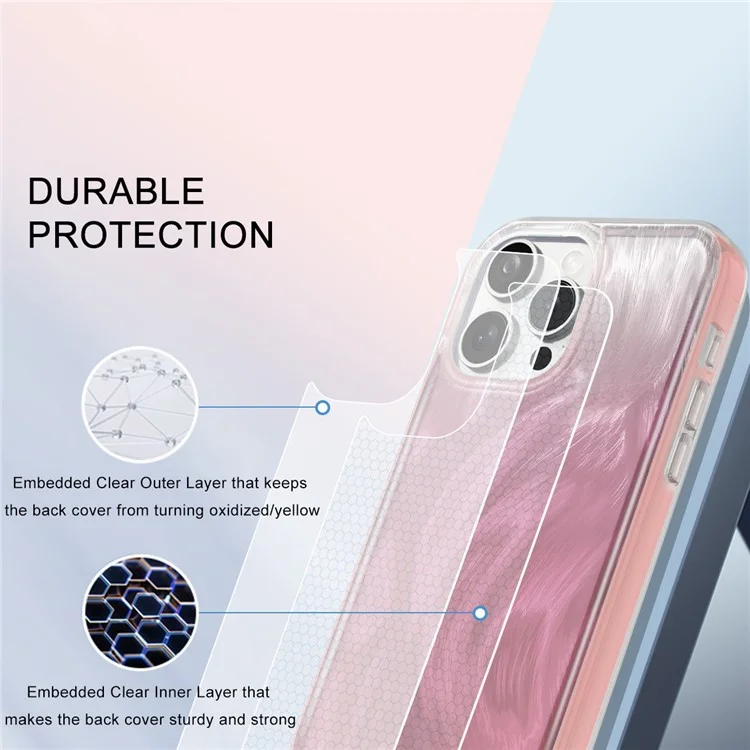 Чехол для iPhone 16 Pro Gradient Feather Pattern Camera Protection Phone Cover - Pink
